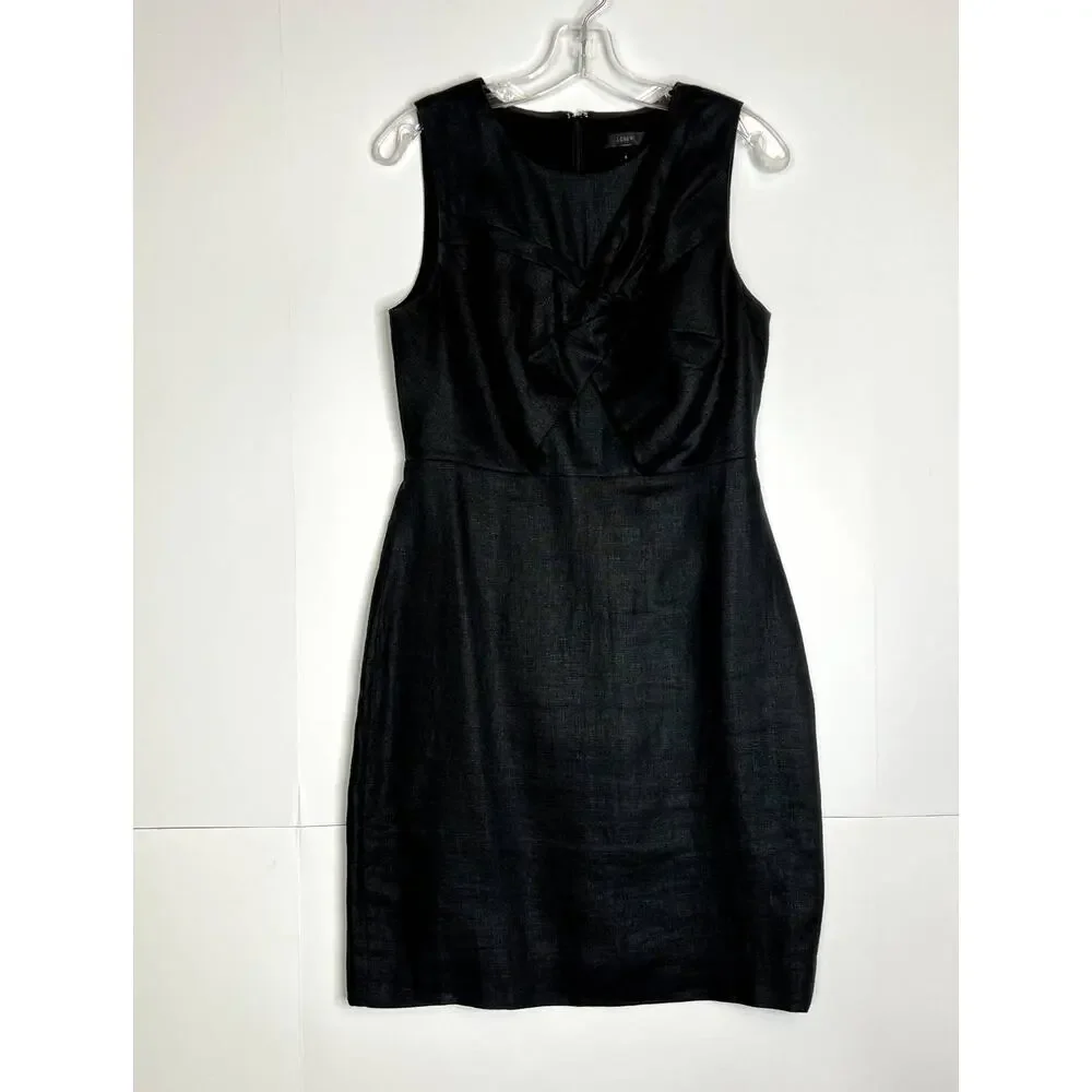 J Crew Drape Knot Sheath Dress Irish Linen Sleeveless Black Womens 6